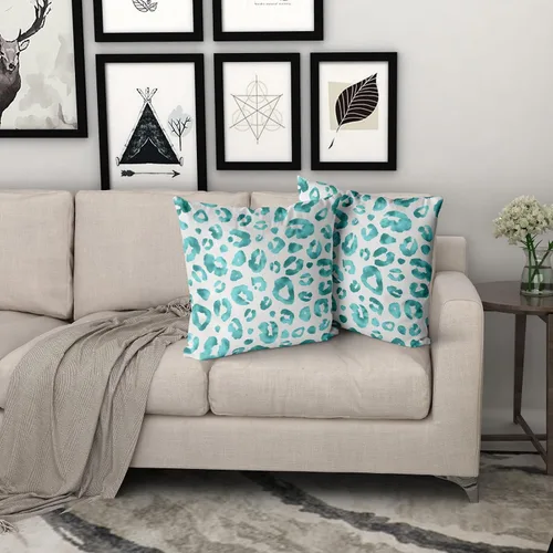 Vista 6 de Juego de 2 fundas de almohada con estampado de leopardo gris aguamarina de 16 x 16 pulgadas, diseño de guepardo gris acuarela y blanco, fundas