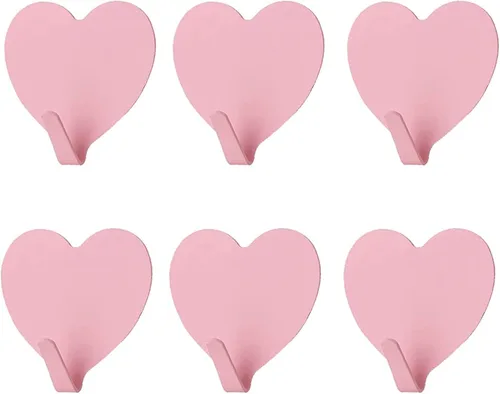 Vista 9 de JtmyAota Paquete de 6 ganchos decorativos de pared en forma de corazón, gancho de pared adhesivo fuerte de acero inoxidable para el hogar, cocina