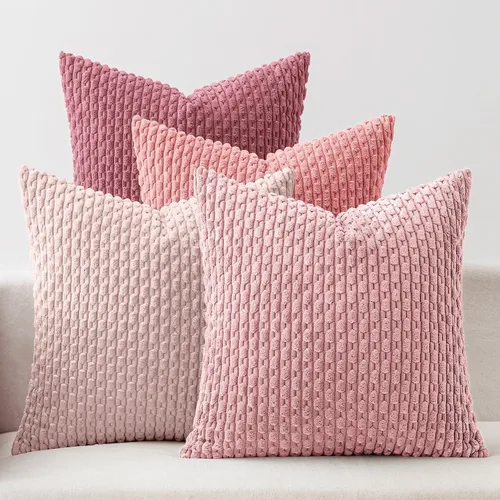 Vista 14 de MIULEE - Juego de 4 fundas de almohada suaves para sofá, decorativas, estilo bohemio, con rayas, fundas de almohada de corduroy, decoración rústica