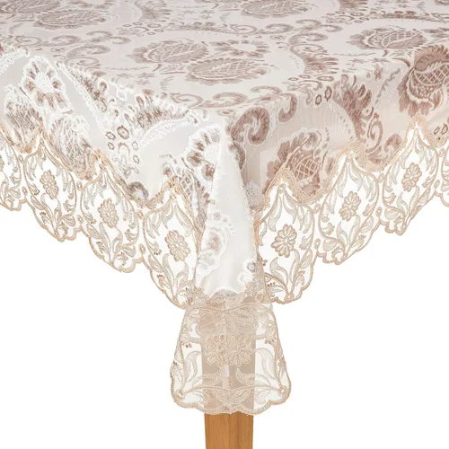 Vista 11 de Violet Linen Elegantes manteles de terciopelo con diseño floral transparente de lujo, color gris topo, 45 x 45 pulgadas