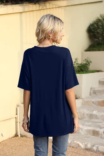 Vista 2 de Iandroiy Camisetas de manga corta para mujer, cuello en V, estilo Dolman, estilo casual, para verano