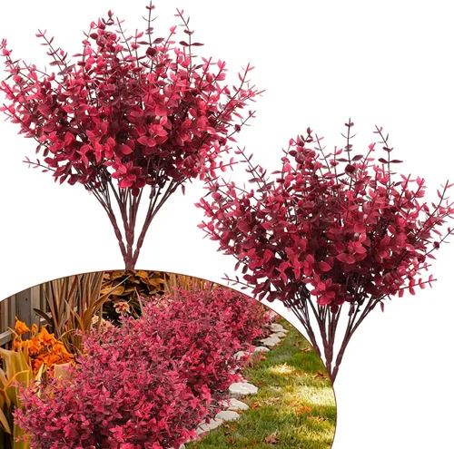 Vista 50 de RECUTMS - Flores artificiales, 12 plantas sintéticas para exteriores, resisten rayos ultravioleta, arbustos para interiores y exteriores, maceta