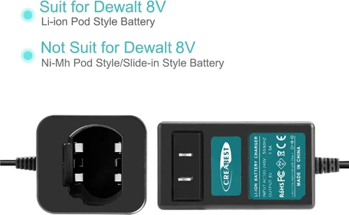Vista 7 de Creabest Cargador de batería de iones de litio de 8 V compatible con Dewalt DCB080 DW4390
