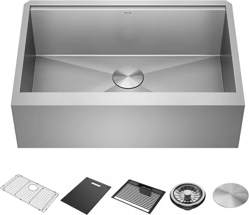 Vista 16 de DELTA FAUCET Delta Rivet 25 Pulgadas de Acero Inoxidable Negro Fregadero de Montaje Superior de Calibre 16 para Cocina con Tarja Única en Acabado