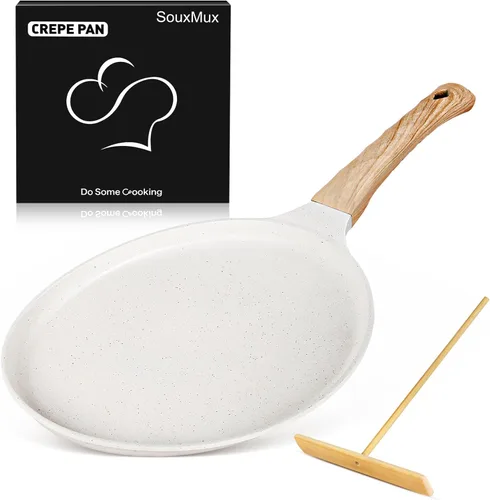 Vista 8 de SouxMux - Sartén para crepas de 8 pulgadas con esparcidor, cerámica antiadherente, lista para inducción Negro
