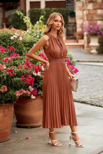 Vista 8 de PRETTYGARDEN Vestidos de verano para mujer, estilo casual, cuello en V, lunares suizos, volantes, sin mangas, acampanado, para la playa
