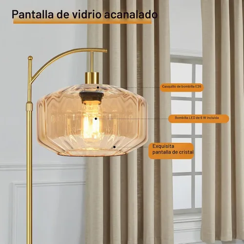 Vista 3 de Lámparas de pie vintage para sala de estar, lámpara de pie de vidrio con control remoto, lámpara de pie regulable, lámpara de pie moderna de Columna