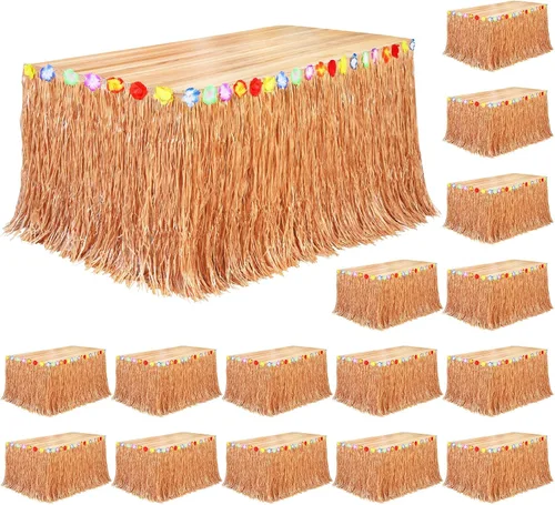 Vista 20 de Fovths Luau - Falda de mesa de hierba natural de 9 pies x 29.5 pulgadas, falda de mesa hawaiana para decoraciones de fiesta hawaiana tropical, Verde