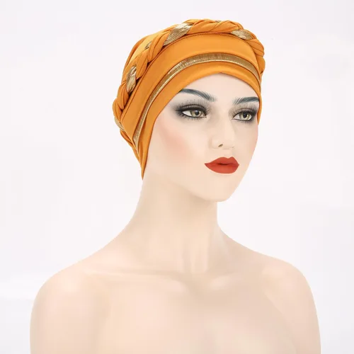 Vista 5 de Turbante para mujer Pañuelo de cabeza trenzado brillante sedoso trenzado para quimioterapia para la cabeza de cáncer