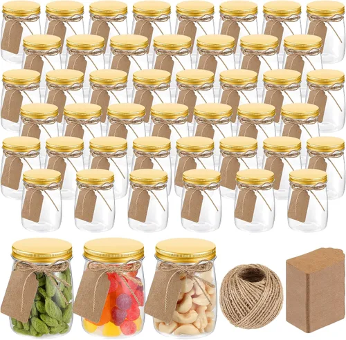 Vista 10 de Nitial Paquete de 50 frascos de plástico de 5 onzas con tapas a granel, recipientes de yogur con tapas, frascos de regalo con cordel para Negro