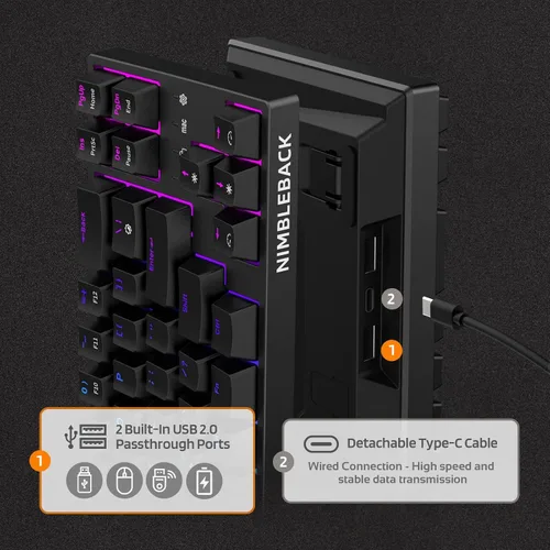 Vista 5 de LTC NB681 Nimbleback - Teclado mecánico con cable al 65%, retroiluminado RGB ultracompacto de 68 teclas para juegos con interruptor intercambiable