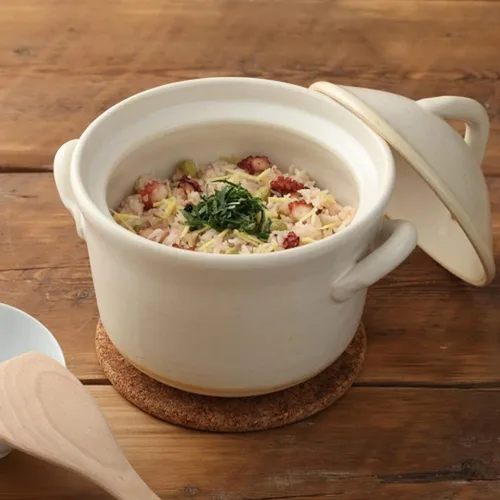 Vista 8 de Olla japonesa Donabe Cocer de arroz, 3 Go, 2200 cc, color blanco