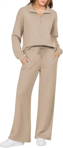 Vista 17 de Ekouaer 2 Piece Sets for Women Half Zip Lounge Sets Matching Fall Outfits Black