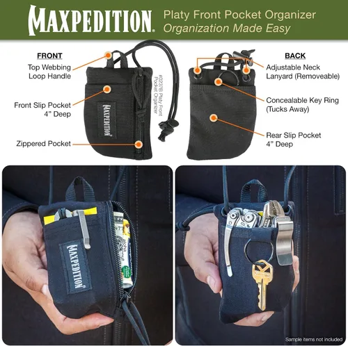 Vista 4 de MAXPEDITION Organizador de Bolsillo Platy, Bolsa de Herramientas EDC Duradera para Hombres, Cartera de Cuello con Cordón Paracord, Sostiene