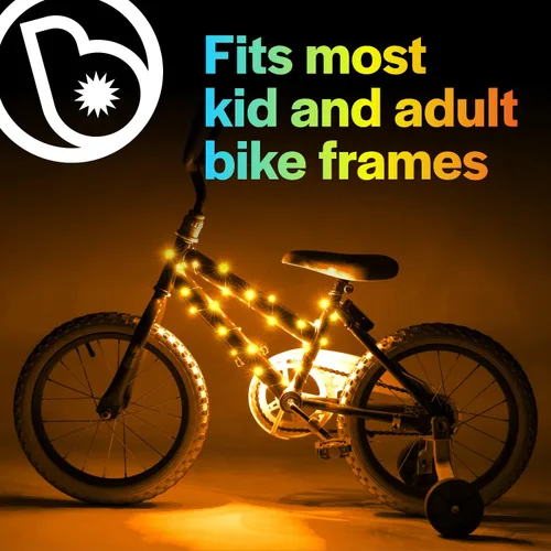 Vista 4 de Brightz CosmicBrightz - Cuerda de luz LED para marco de bicicleta, cuerda de 6.5 pies, funciona con pilas con interruptor de encendido/apagado, Oro