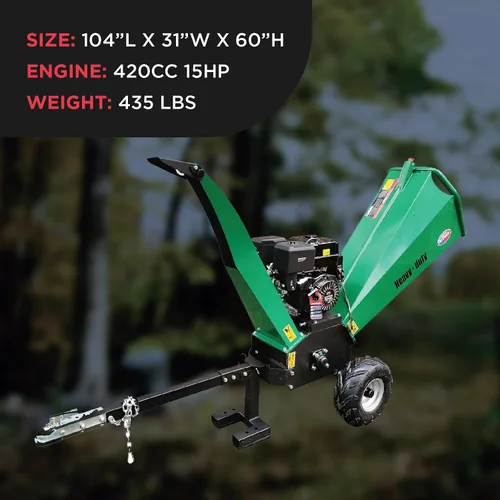 Vista 2 de All Power America APWC420E Trituradora de madera 15HP JD Engine 420cc Trituradora a gas 2000 RPM cuchillas de doble filo 6 pulgadas de alimentación