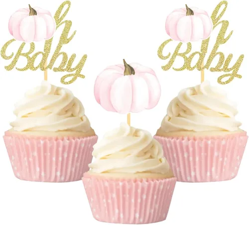 Vista 12 de Pumpkin Oh Baby - Decoración para cupcakes con temática de calabaza, para baby shower, cumpleaños, Acción de Gracias, Halloween, fiesta, suministros
