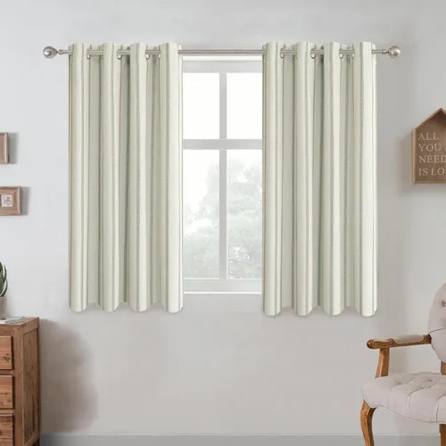 Vista 18 de DriftAway Cortinas opacas de mezcla de lino de granja de 90 pulgadas de largo para dormitorio, cortinas de lino con estampado de rayas verticales