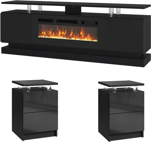 Vista 22 de 2 Piece Modern Table Set Includes 70" Fireplace TV Stand & 47" Coffee Table with Charging Station and USB Ports, for Living Room, Black