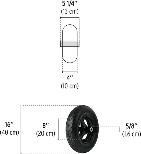Vista 2 de Truper - Conjunto de neumático de repuesto para carretilla ligera de 16 x 4 pulgadas Rueda neumática de servicio pesado con llanta reforzada, eje