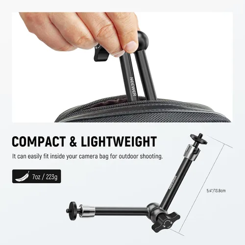 Vista 15 de NEEWER Brazo mágico de fricción articulado ajustable de 15 cm con tornillo de 1/4 en ambos extremos, compatible con jaula SmallRig, flash/luz
