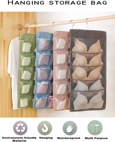 Vista 3 de AARainbow Organizador colgante de doble cara con 20 bolsillos para ropa interior, calcetines, artículos de tocador, accesorios, brasier, calzones