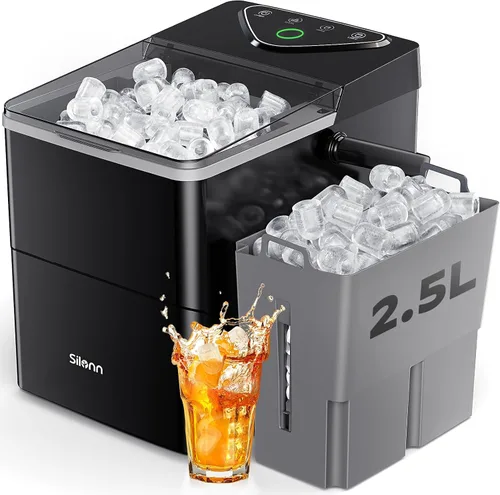 Vista 7 de Silonn - Máquina para hacer hielo con encimera, 9 cubos listos en 6 minutos, 26 libras en 24 horas, máquina de hielo autolimpiante con cuchara