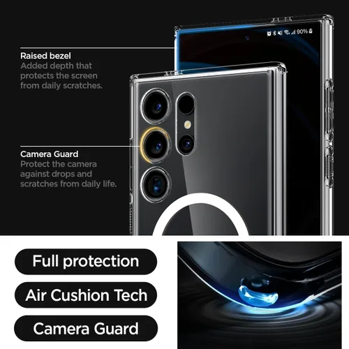 Vista 5 de Spigen Ultra Hybrid Metal Ring MagFit Diseñado para Funda Galaxy S24 Ultra (2024) [Protección de Grado Militar] Compatible con MagSafe - Blanco