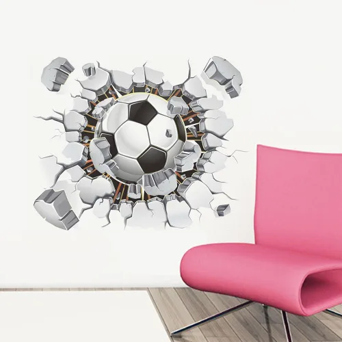 Vista 2 de MQ - Adhesivos de pared rotos en 3D para el hogar, diseño de fútbol y fútbol, póster decorativo para habitación de niños, decoración de dormitorio
