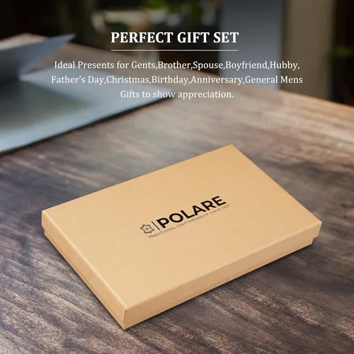 Vista 7 de Polare - Cartera plegable de cuero con bloqueo RFID para pasaporte y viaje para hombres Marrón oscuro Cartera de bloqueo RFID