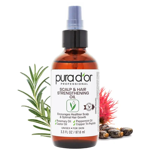 Vista 13 de PURA D'OR Suero avanzado para el cabello y el cuero cabelludo, para adelgazamiento del cabello con triple péptido de cobre, cafeína, mezcla