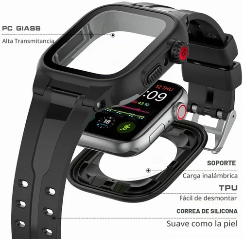 Vista 4 de Funda impermeable para Apple Watch de 1.732 pulgadas, funda de protección de cuerpo completo IP68 con pantalla y correa integradas, funda