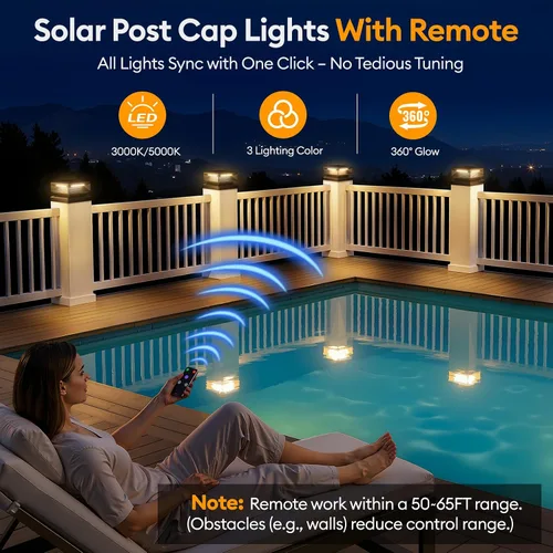 Vista 5 de LETMY - Paquete de 2 luces solares para postes de mayor tamaño para exteriores con control remoto, 56 LED más brillantes, luces solares impermeables