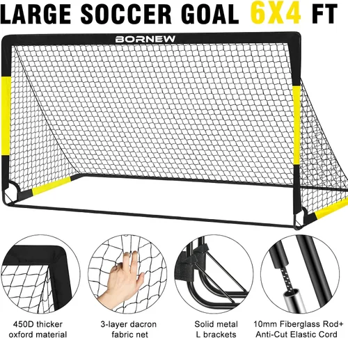 Vista 3 de Portería de Fútbol para Niños para Patio Trasero - Juego de 2 Porterías de 7X5 / 6X4 pies, Redes de Fútbol para Niños Pequeños, Equipo