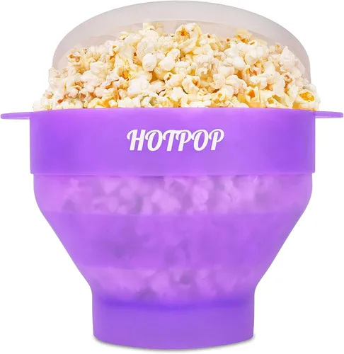 Vista 17 de El Hotpop Original - Palomitero para microondas, Popcorn, contenedor de silicona para hacer palomitas de maíz, cuenco plegable sin BPA y apto
