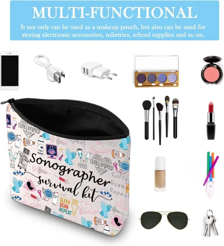 Vista 3 de GJTIM Kit de supervivencia para ecografista, regalo para radiólogo, bolsa de maquillaje con cremallera para ultrasonido, bolsa de maquillaje