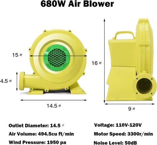 Vista 4 de GOFLAME Soplador de aire para inflables, ventilador eléctrico portátil y potente, soplador de casa de rebote de 1 HP para toboganes de salto