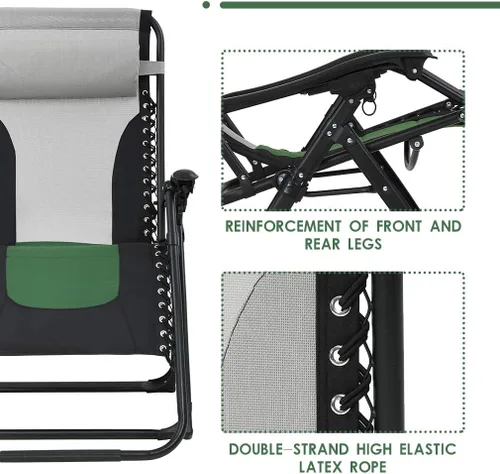 Vista 4 de FDW Piscina cubierta camping (verde) Anti gran tamaño Zero Gravity Chair XL para patio
