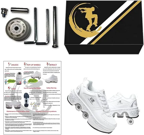 Vista 3 de KOFUBOKE Zapatos de patinaje unisex para adultos y niños, con ruedas invisibles, 2 en 1, polea extraíble, patinaje parkour