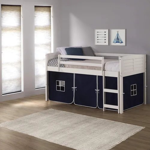 Vista 2 de Donco Kids Cama tipo loft blanca con panel de rejilla con tienda azul