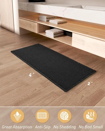 Vista 7 de Alfombra de baño mejorada con diseño de gofres, absorbente y antideslizante Negro