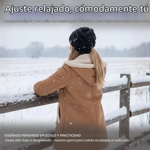 Vista 4 de Funky Junque - Gorro de coleta para mujer – Gorro de invierno con cola de caballo cruzada para mujer, cálidos y lindos gorros de punto con cola