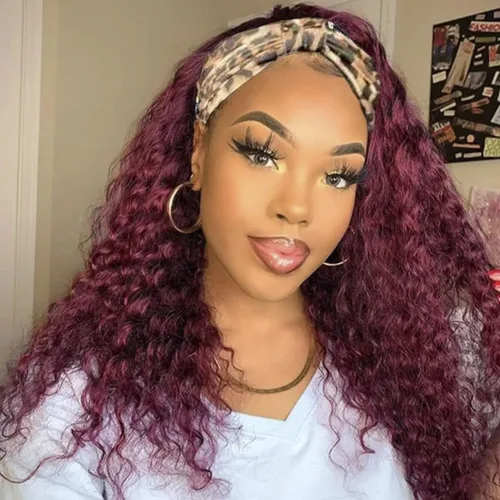 Vista 2 de Peluca de cabello humano con diadema de ondas profundas, sin pegamento, pelucas de cabello rizado sin encaje frontal, pelucas de cabello humano