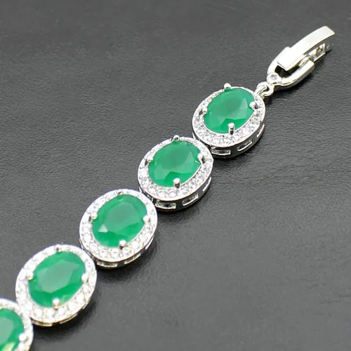 Vista 5 de Hermosa Pulsera de tenis ovalada para mujer, zafiro rubí, esmeralda, topacio blanco, plata, 7 pulgadas
