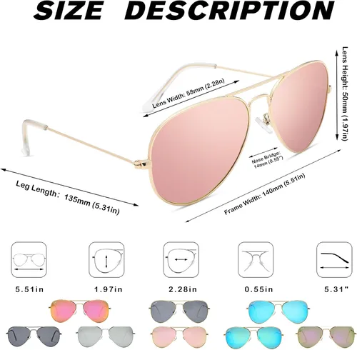 Vista 3 de Pro Acme Classic Polarized Aviator Sunglasses for Women Men, Lightweight Metal Pilot Frame UV400 Protection 58MM