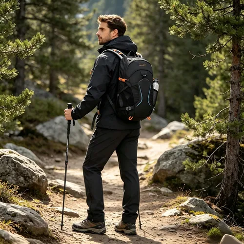 Vista 7 de Mochila de senderismo impermeable de 30L Mochila de viaje ligera para Negro