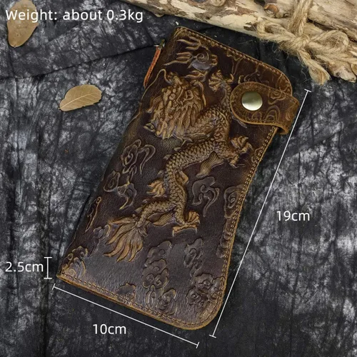 Vista 2 de Cartera larga de cuero genuino para hombre, cartera con tarjetero y bolsillo para monedas