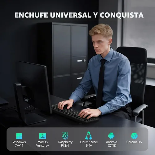 Vista 7 de TECKNET Teclado con cable, escritura silenciosa, diseño de tamaño completo