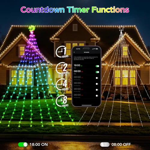 Vista 7 de Luces de Cascada de Navidad RGB Inteligentes de 16.4 Pies con Estrella, APP y Control Remoto, Espectáculo de Luz Personalizado DIY y Sincronización