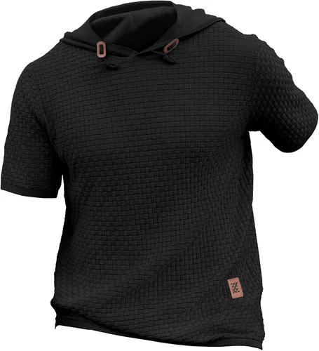 Vista 5 de Zaitun Sudadera con capucha de manga corta para hombre, suéter casual de punto gofre